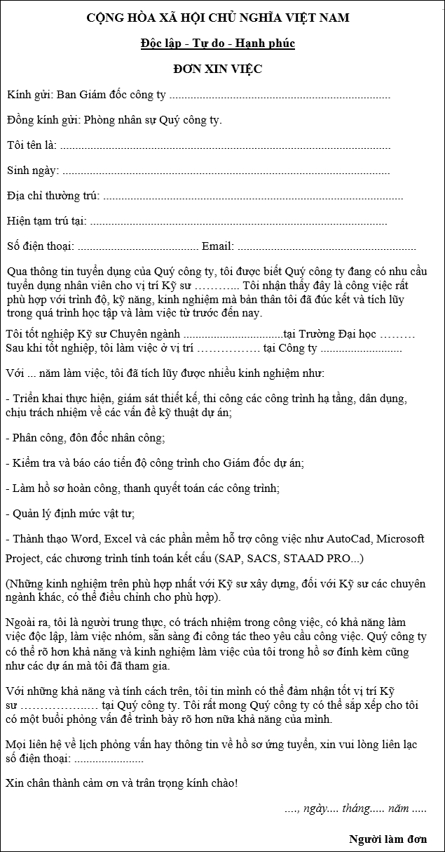 don xin viec