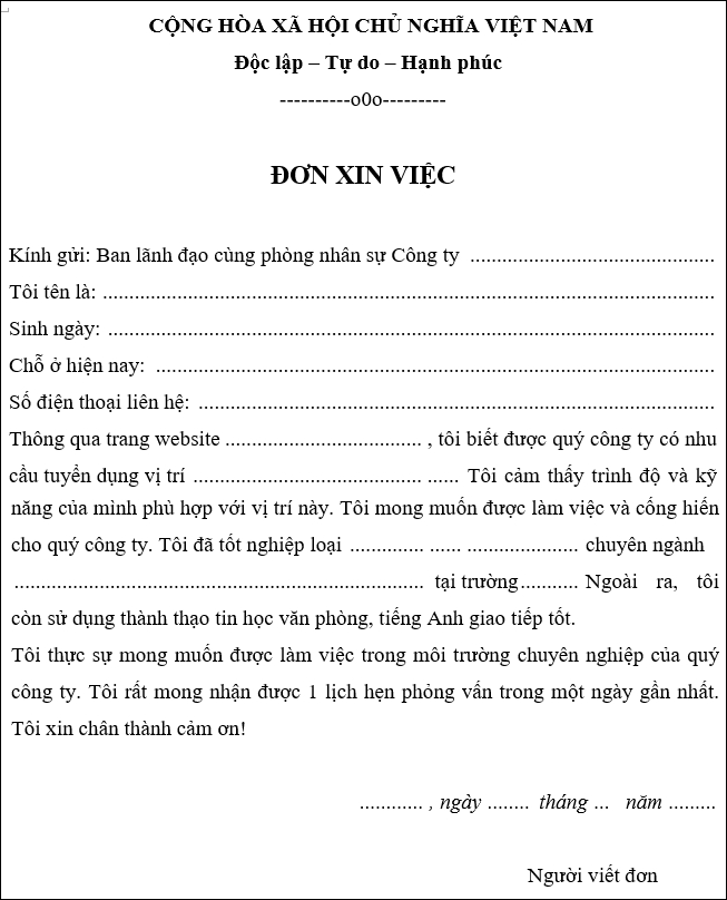don xin viec
