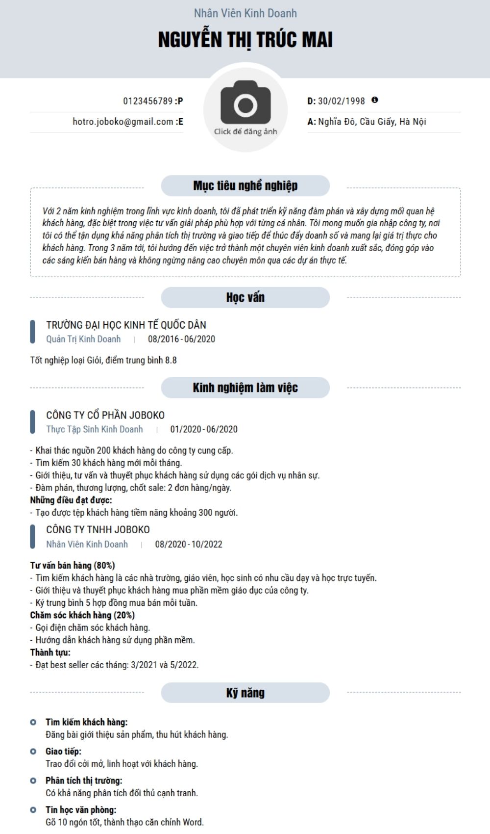 Mẫu Cv cho người có kinh nghiệm