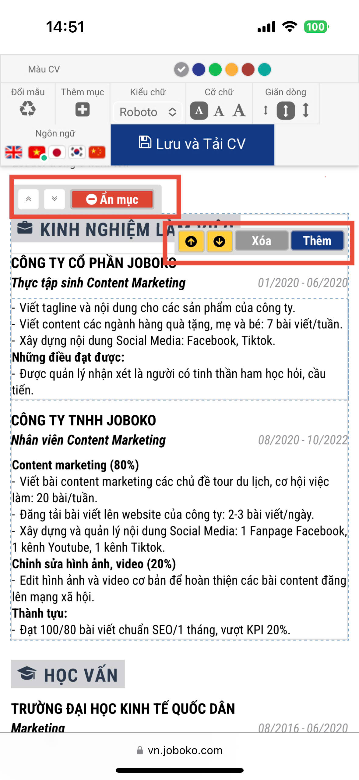 Tạo CV trên điện thoại