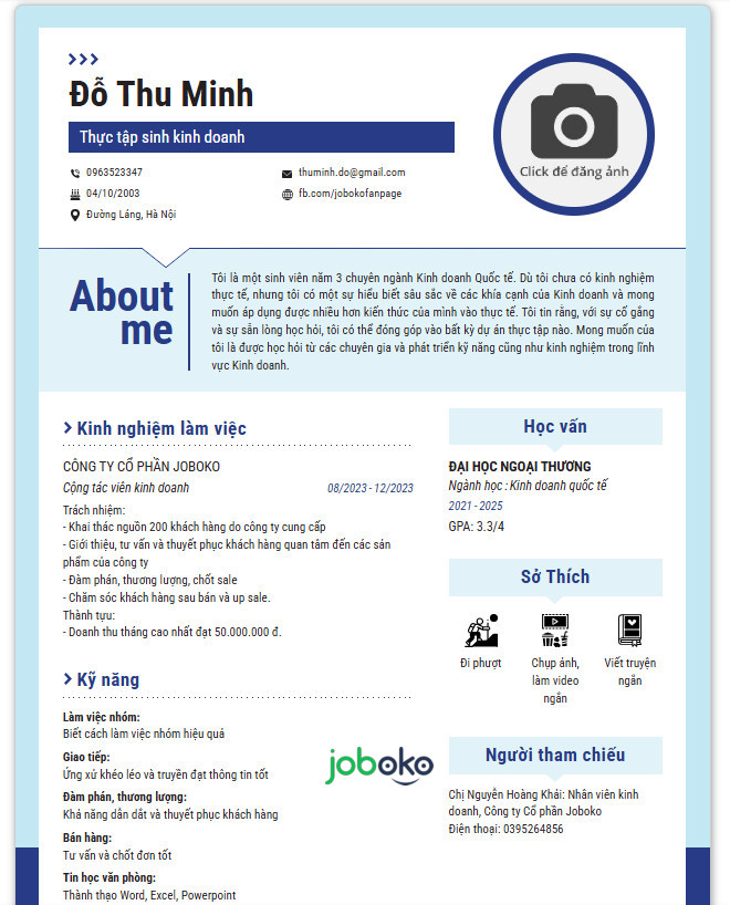 cv thuc tap kinh doanh