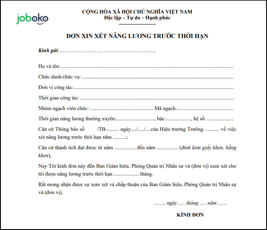 don xin tang luong truoc thoi han