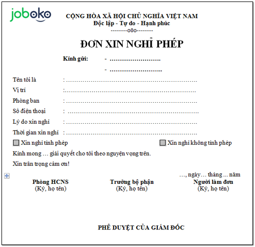 mau don xin nghi phep