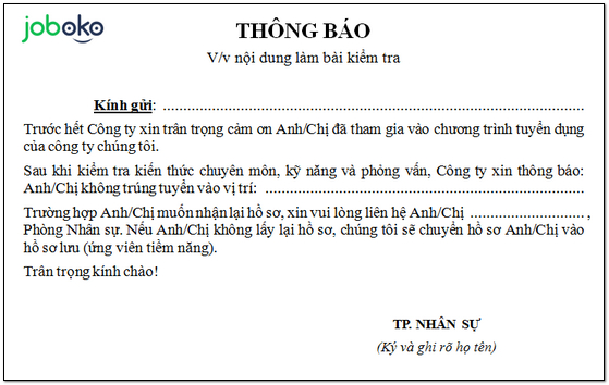 mau tra loi ung vien khong trung tuyen