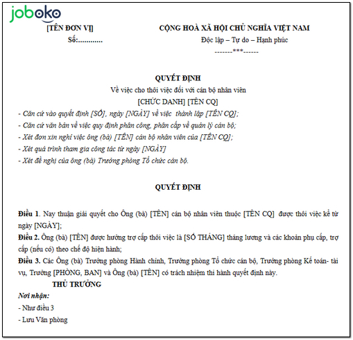 Mau quyet dinh thoi viec