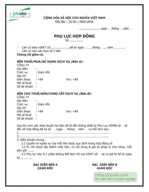 mau phu luc hop dong la gi cac mau phu luc hop dong hien nay 2