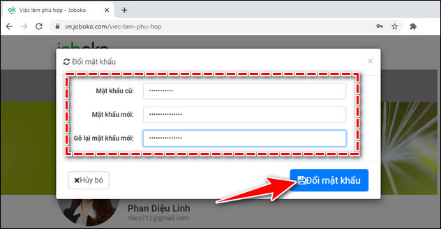Cach doi mat khau tai khoan Ung Vien JobOKO