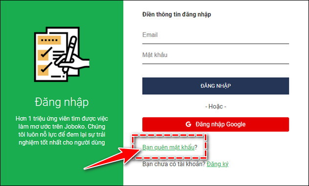 Cach doi lay lai mat khau tai khoan Ung Vien JobOKO