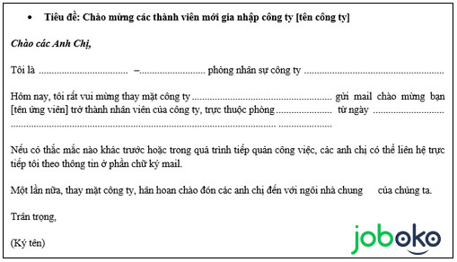 Mau email chao mung nhan vien moi